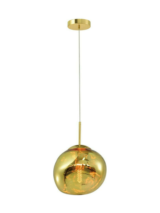Hatzipantos Stores Μοντέρνο Κρεμαστό Φωτιστικό Μονόφωτο με Ντουί E27 σε Χρυσό Χρώμα