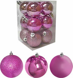 Set of 6 Pink Plastic Ball Ornaments 6cm