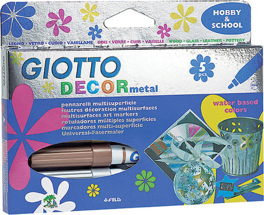 Giotto Decor Metallic Σετ Μαρκαδόροι Ανεξίτηλοι για Ξύλο, Γυαλί και Δέρμα 5τμχ