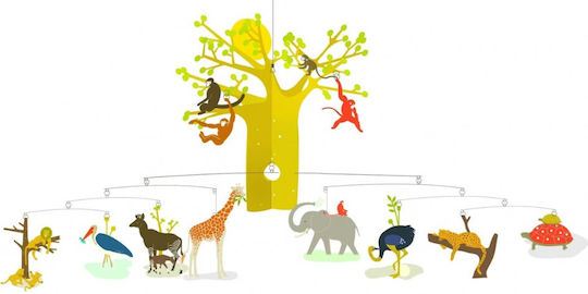 Djeco Kinder Dekoratives Zimmermobil Tiere Gelb aus Holz African Savannah 80εκ.