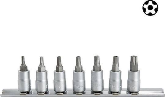 Force Set Sockets 1/4" Torx with Hole Walnut with Torx Head and Socket 1/4'' T10 / T15 / T20 / T25 / T27 / T30 / T40x55mm / 65mm / 70mm 7pcs