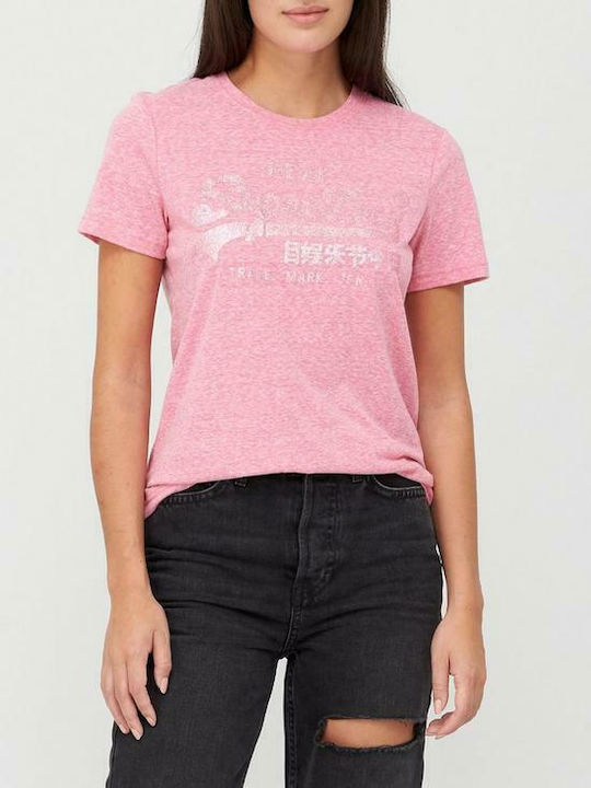 Superdry Vintage Logo Tonal Glitter Γυναικείο T-shirt Ροζ