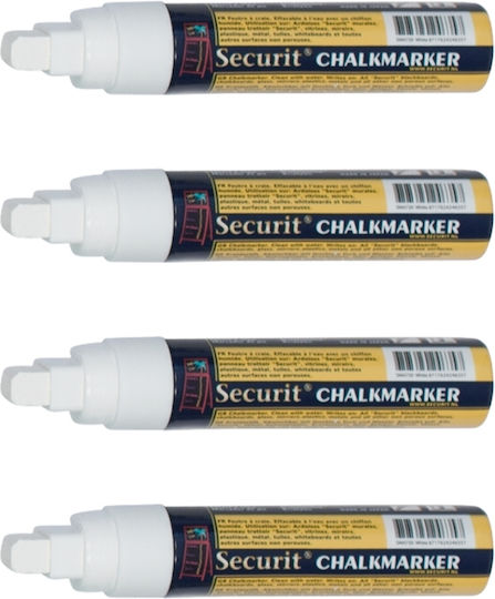 Securit Chalk Marker Markers Set White Blackboard Liquid Chalk με Μεγάλη Μύτη 4pcs