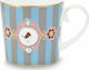 PiP Studio Love Birds Medallion Stripes Mug from Porcelain Blue-Khaki 150ml