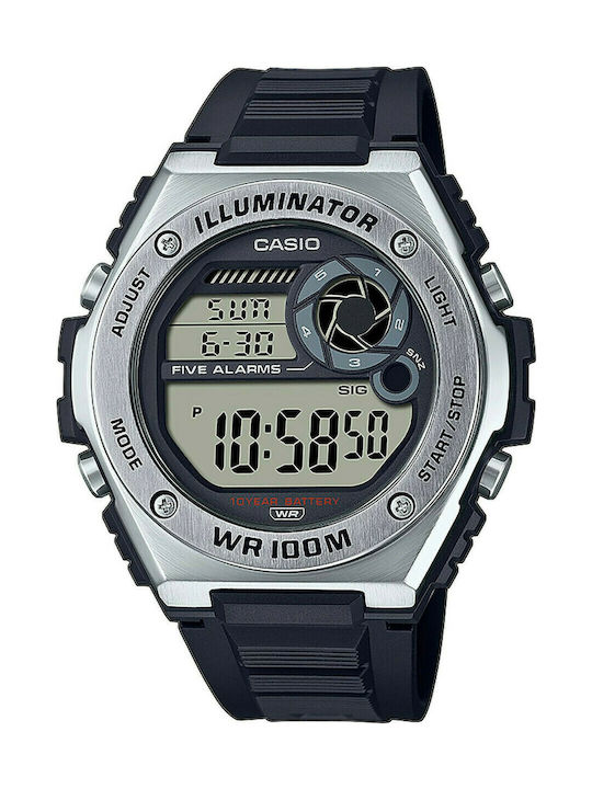 Casio Ψηφιακό Ρολόι Χρονογράφος Μπαταρίας με Καουτσούκ Λουράκι σε Μαύρο χρώμα
