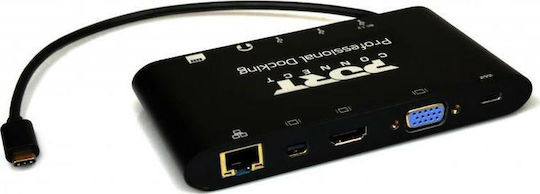 Port Designs Travel 1 x 4K USB-C Docking Station with HDMI/DisplayPort 4K PD Ethernet and Connection for 2 Monitors Black
