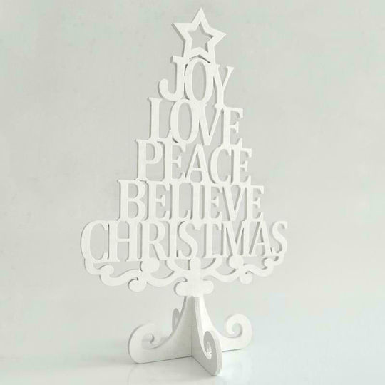 Christmas Decorative Wood Tree with Inscription 29.5cm White