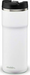 Aladdin Barista Thermavac Leak-Lock Glass Thermos Stainless Steel BPA Free White 470ml with Mouthpiece 10-06646-009