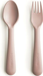 Mushie Baby Set mit Gabel Fork & Spoon aus Silikon Blush 2Stück