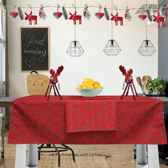 Das Home Christmas Christmas Tablecloth Fabric Red L140xW140cm.