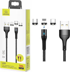 Usams Braided / Magnetic USB to Lightning / Type-C / micro USB Cable Μαύρο 1m (SJ439)