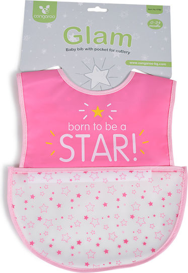 Cangaroo Baby Bib Glam Waterproof Bib Plastic with Hoop & Loop Fastener & Pocket Pink