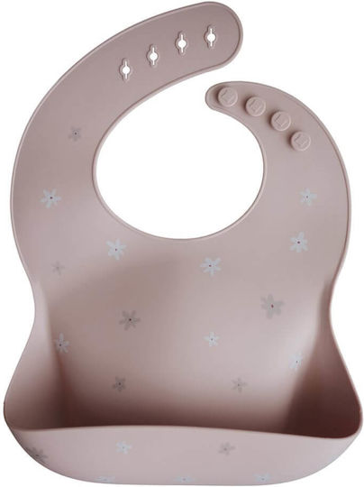 Mushie Daisy Waterproof Bib Silicone with Button & Pocket Pink 2500053
