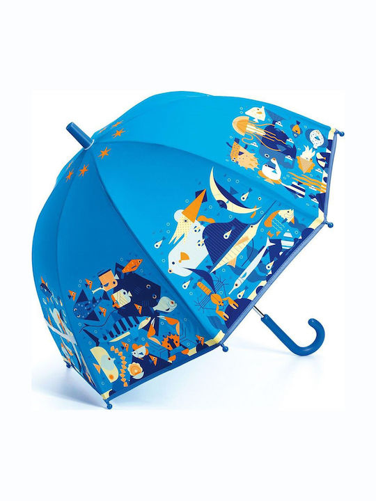 Djeco Kids Curved Handle Umbrella Sea bottom with Diameter 70cm Blue