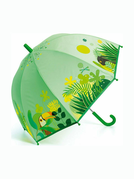 Djeco Kids Curved Handle Umbrella Jungle with Diameter 70cm Green