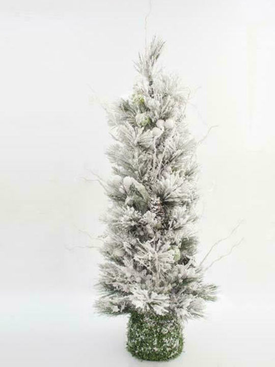 Snowy Christmas Slim Green Tree with Flowerpot Base H140cm