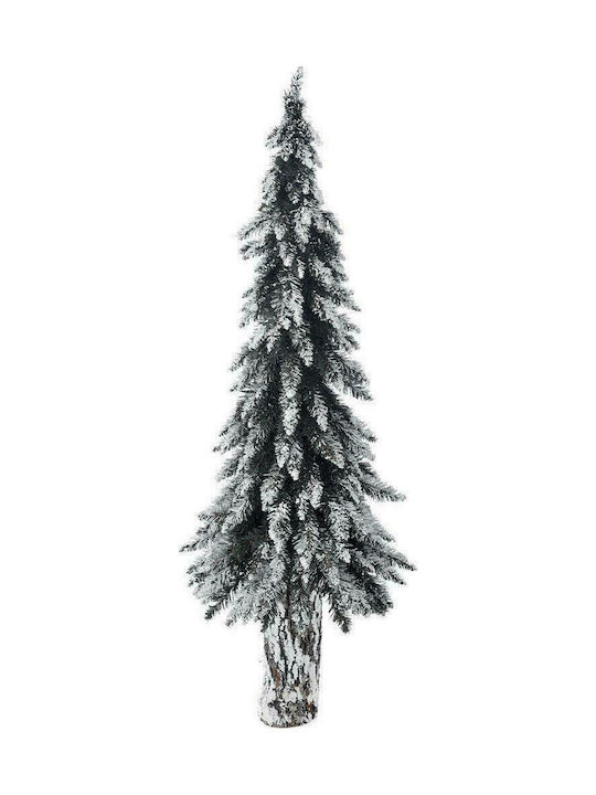Χριστουγεννιάτικο Δέντρο Πράσινο Χιονισμένο Slim 120εκ με Βάση Ξύλινο Σταυρό