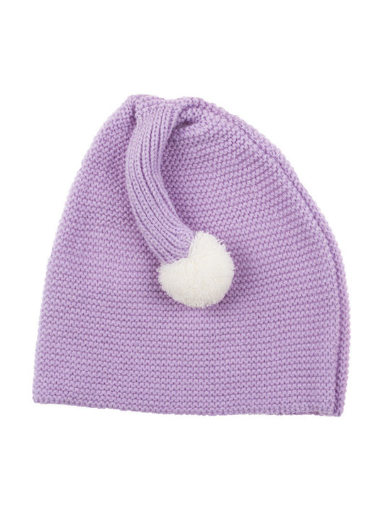 Baby knitted beanie with pom pom for girl lilac