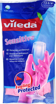 Vileda Γάντια Καθαριότητας Sensitive Πλαστικά Medium Ροζ 2τμχ