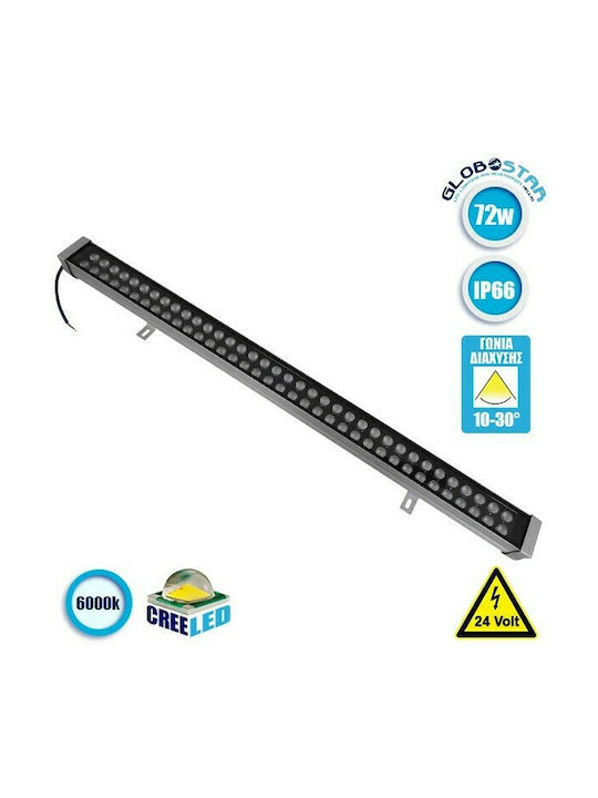 GloboStar Genius Außenstehlampe LED Wall Washer 72W mit Kaltweißem Licht IP66 Silber