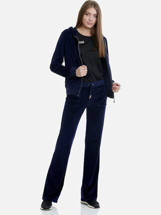 Sweatpants Flared Velvet Navy Blue