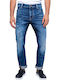 Arion Pantaloni Jeans pentru Bărbați Cropped cu Croială Slim Tapered Albastru
