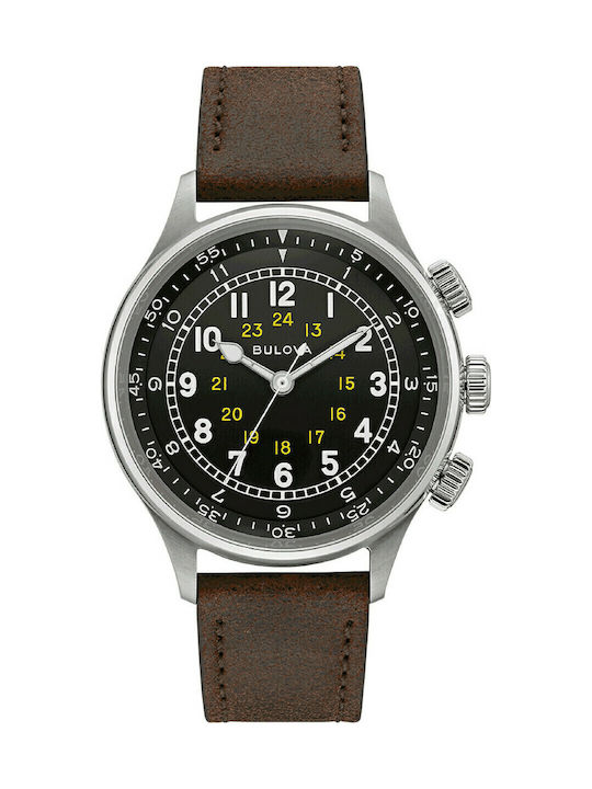 Bulova Pilot Ανδρικό Ρολόι 38mm Μπαταρίας με Καφέ Δερμάτινο Λουράκι