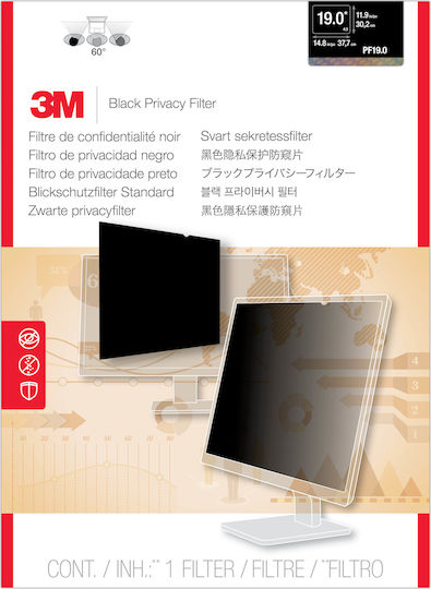 3M PF190 Филтър на Екрана Филтър за Защита Черен 48.26см за Екран 19" (5:4)