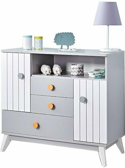 Kinderkommode Bird House Gray / Weiß mit 3 Schubladen 101x47x91cm