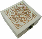 Ξύλινο Αλουστράριστο Τετράγωνο Κουτί με Διακοσμητική Πυρογραφία