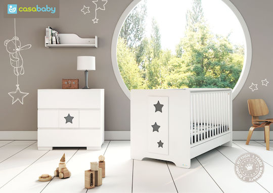 Casababy Stars Seturi De Mobilier Pentru Copii Cu Pat Și Sertar Alb / Gri