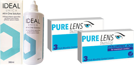 Pure Lens Hyalouronic Acid & Ideal Unica 380ml 6 Μηνιαίοι Φακοί Επαφής Υδρογέλης με UV Προστασία