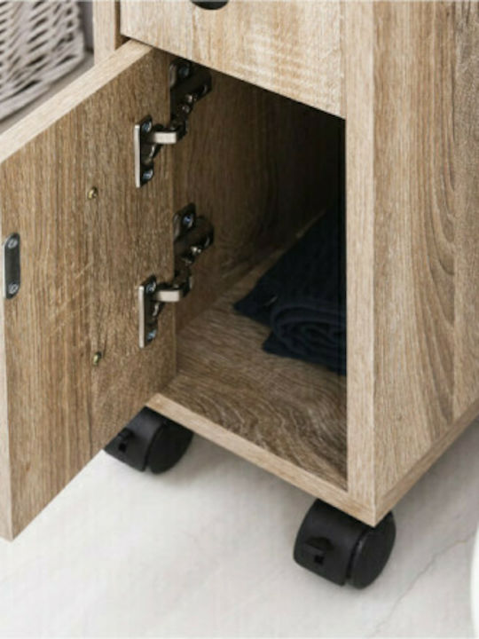 Kleankin Wheeled Wooden Bathroom Furniture Floor Bathroom Shelf Wooden with 3 Shelves 18x30x68.5cm Brown
