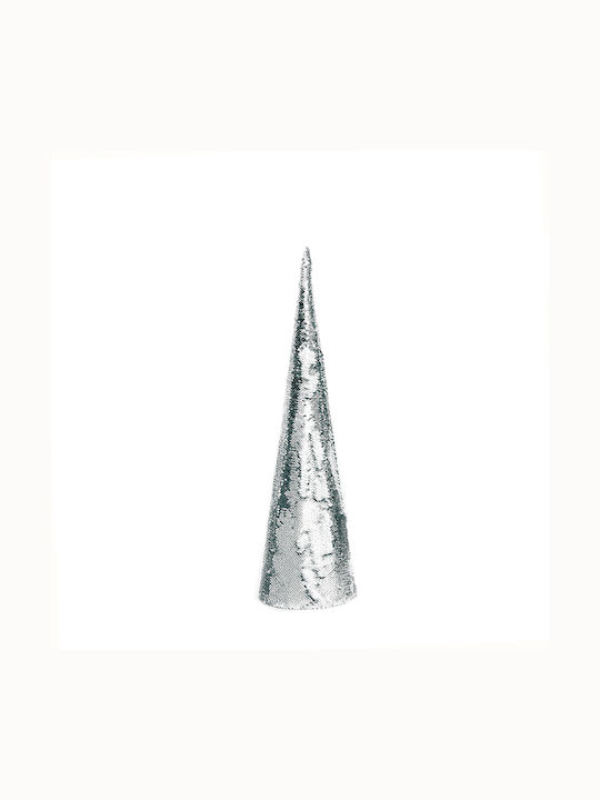 Christmas Decorative Illuminated Plastic Tree Cone 90cm IP20 Battery Silver Silver & White Sequin Cone Tree