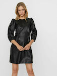 Vero Moda Mini All Day Φόρεμα Δερμάτινο Μαύρο