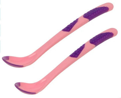 Kiokids Baby Set with Spoons with Temperature Indicator made of Silicone Fuchsia 2pcs