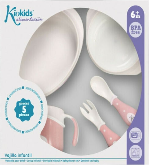 Kiokids Комплект за Хранене от Пластмаса Розов 5бр за 6+ месеци