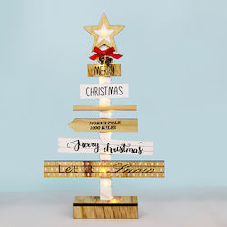 Aca Christmas Decorative Illuminated Wood Tree with Inscription 38cm IP20 Battery Beige