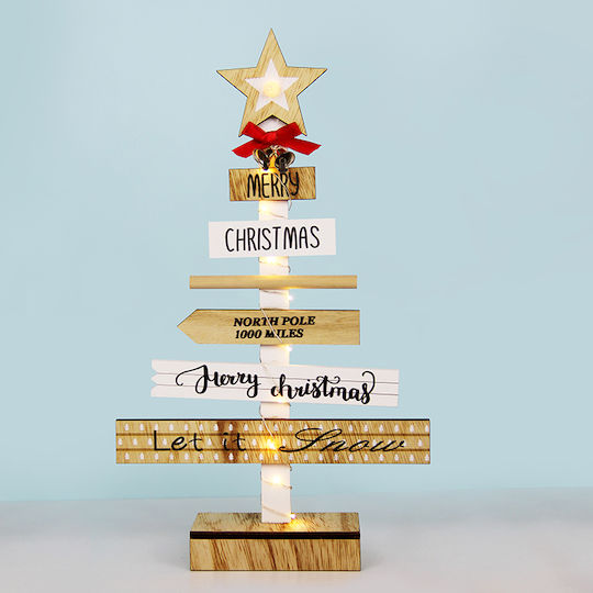 Christmas Decorative Illuminated Wood Tree with Inscription 38cm IP20 Battery Beige