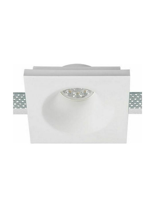 Zambelis Lights Square Plaster Recessed Spot with Socket GU10 White 12x12cm.