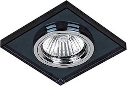 Elmark Pătrat Sticlă Spot Încorporat cu Soclu GU5.3 MR16 Negru 9x9cm. 1buc