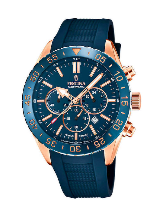 Festina Ανδρικό Ρολόι 44mm Μπαταρίας με Μπλε Κα...
