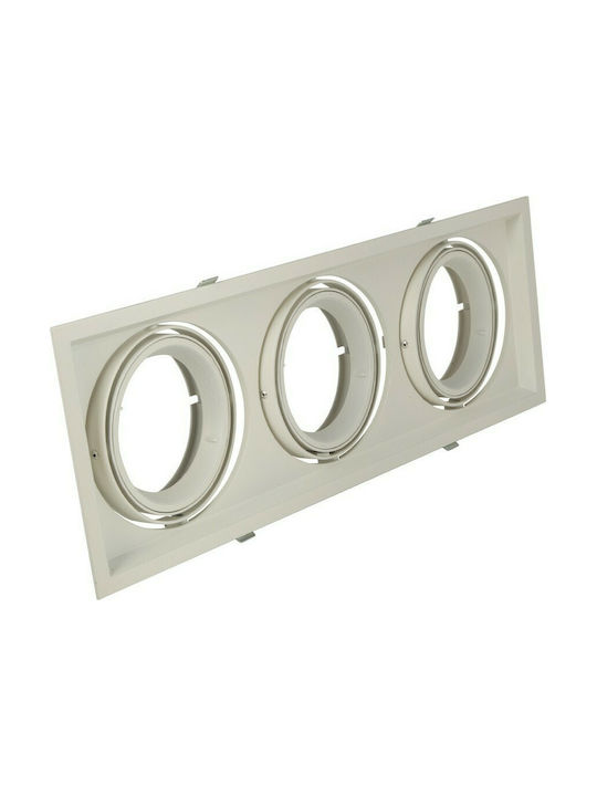 VK Lighting Rechteckig Metallisch Einbau Spot mit Fassung G53 R111 Dreifach verstellbar Weiß 47.5x17.5cm. 1Stück