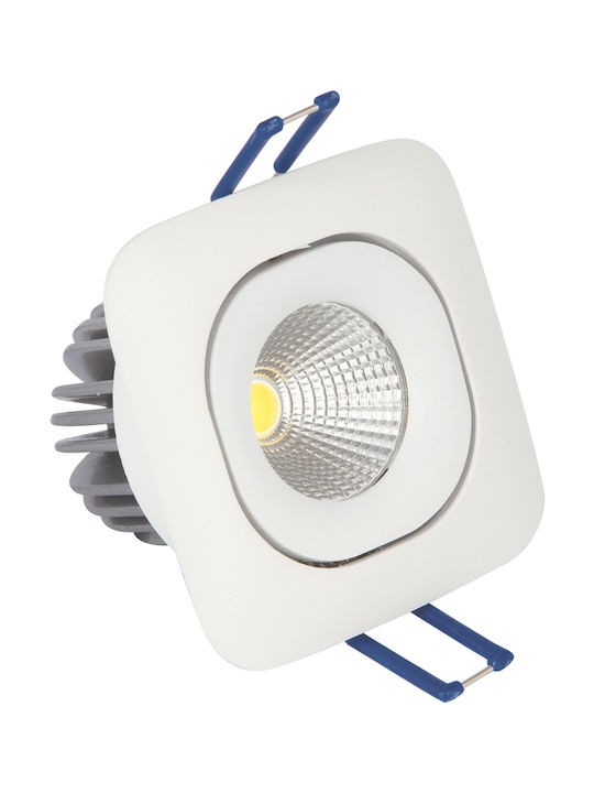 VK Lighting VK/04125/W/C Square Metallic Recessed Spot with Integrated LED and Natural White Light 10W White 8.2x8.2cm.