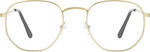 D.Franklin Classic Hexagon Metallic Blue Light Blocking Glasses Gold