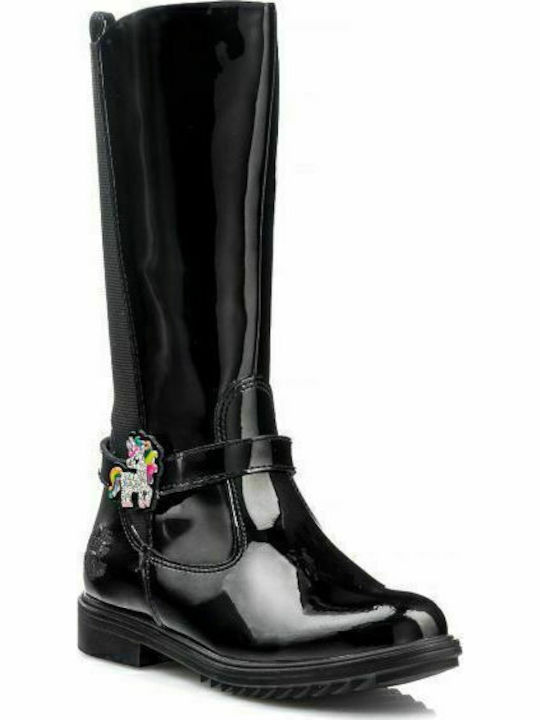 Kinderstiefel aus Lackleder mit Reißverschluss Schwarze