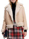 Mouton Women's Biker Jacket with Fur Lining Ecru