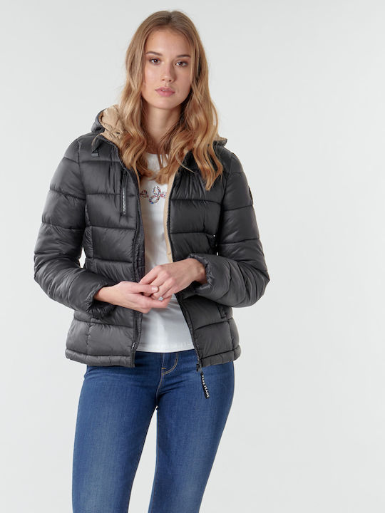 Pepe Jeans Cata Kurz Damen Puffer Jacke für Winter Schwarz