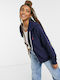 Ralph Lauren Women's Long Hooded Fleece Cardigan Navy Blue