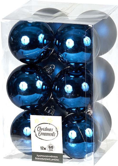 Ornament suspendat Glob Plastic Albastru 6buc Set 12buc